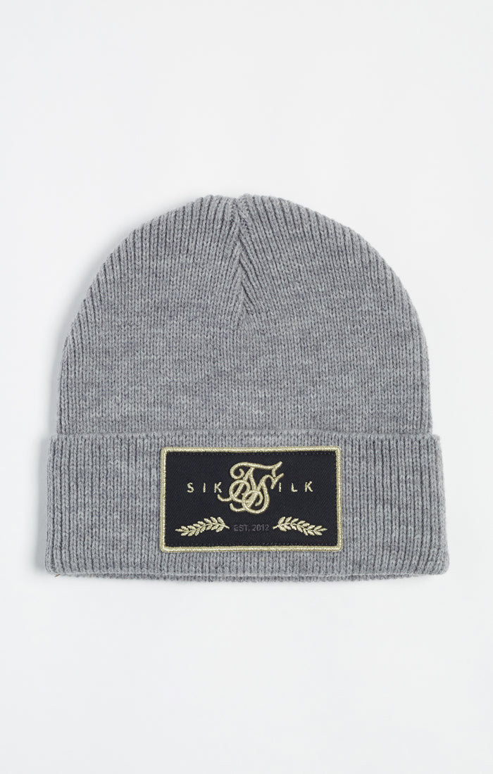 Grey Applique Cuff Beanie