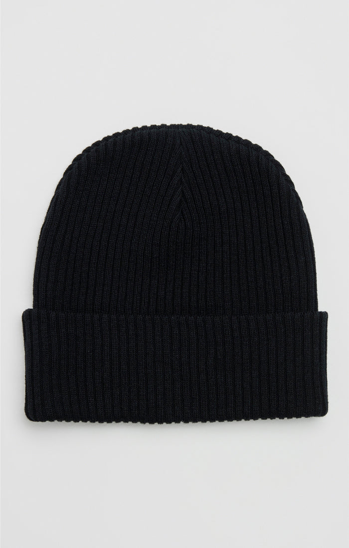 Black Ribbed Cuff Beanie (1)