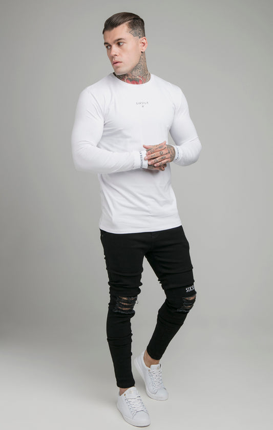 White Long Sleeve Muscle Fit T-Shirt