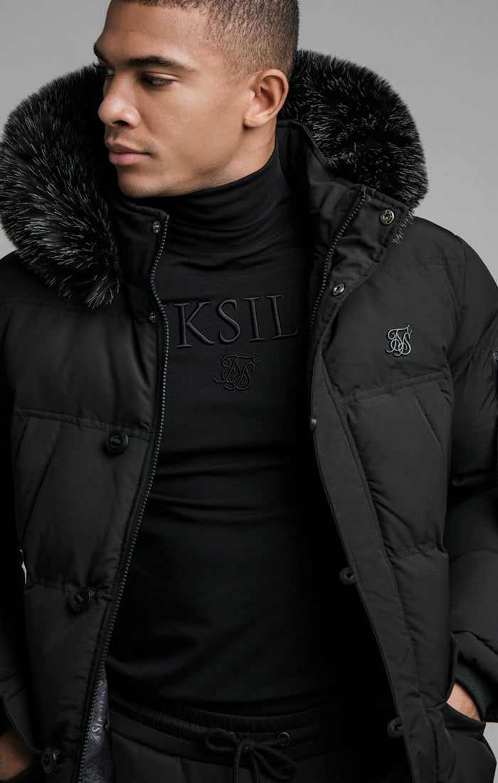 Siksilk Parka Jacket With Faux Fur Hood In Black Online | bellvalefarms.com
