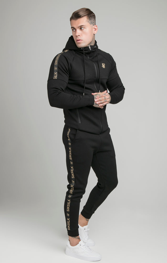 Black Tape Zip Through Hoodie And Jogger Set