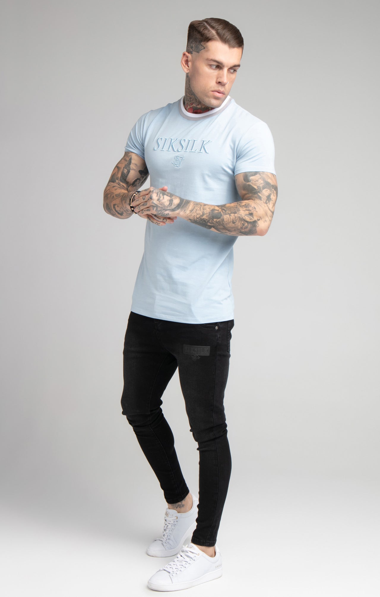 Blue Rib Collar Muscle Fit T-Shirt (2)