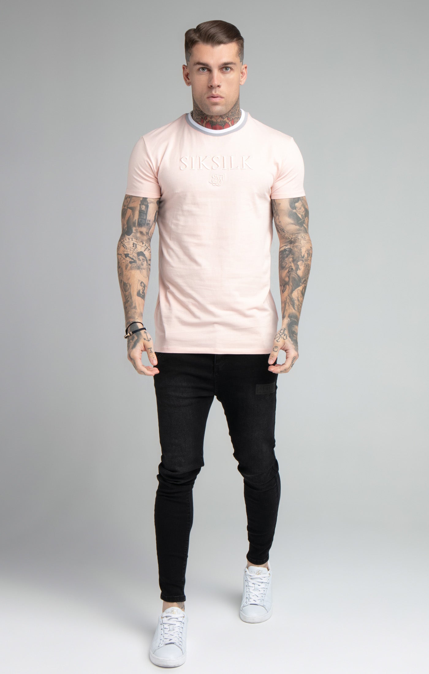 Load image into Gallery viewer, SikSilk S/S Rib Collar Gym Tee - Pastel Pink (2)