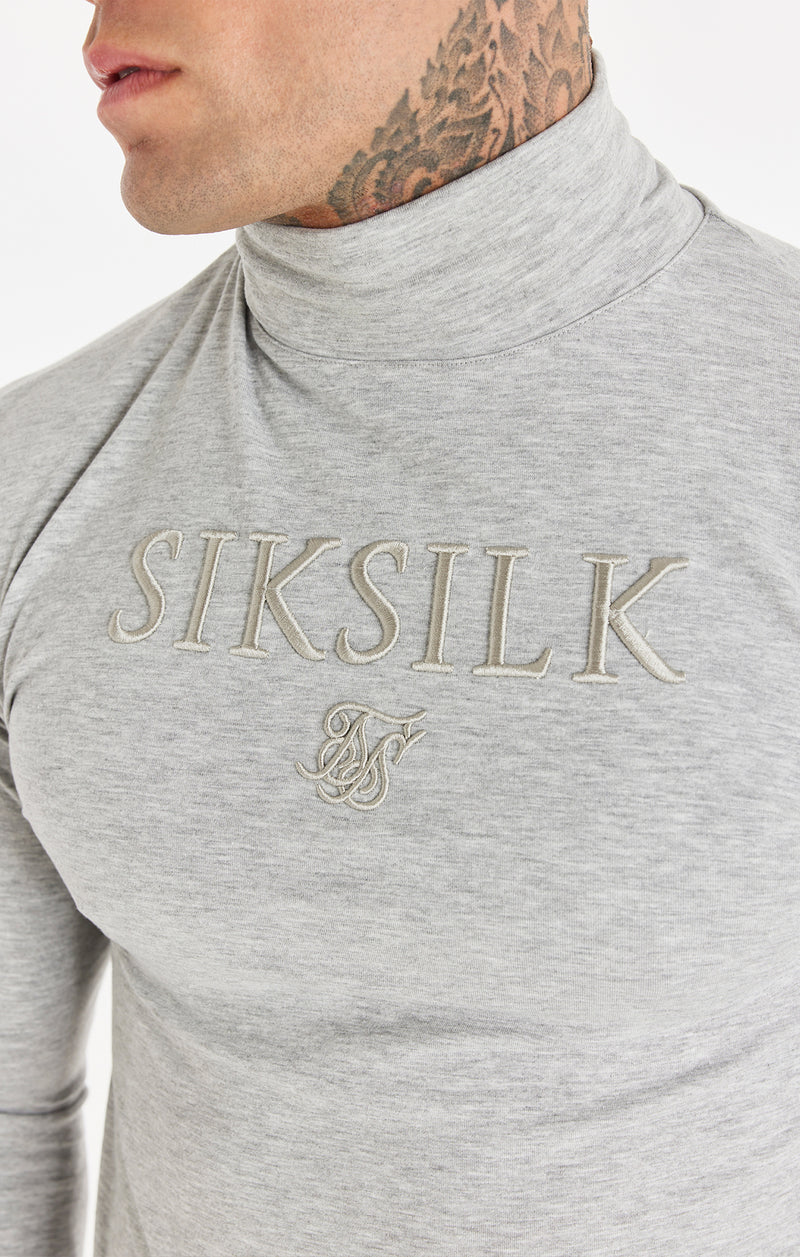 Grey Marl Long Sleeve Turtle Neck Muscle Fit T-Shirt (1)