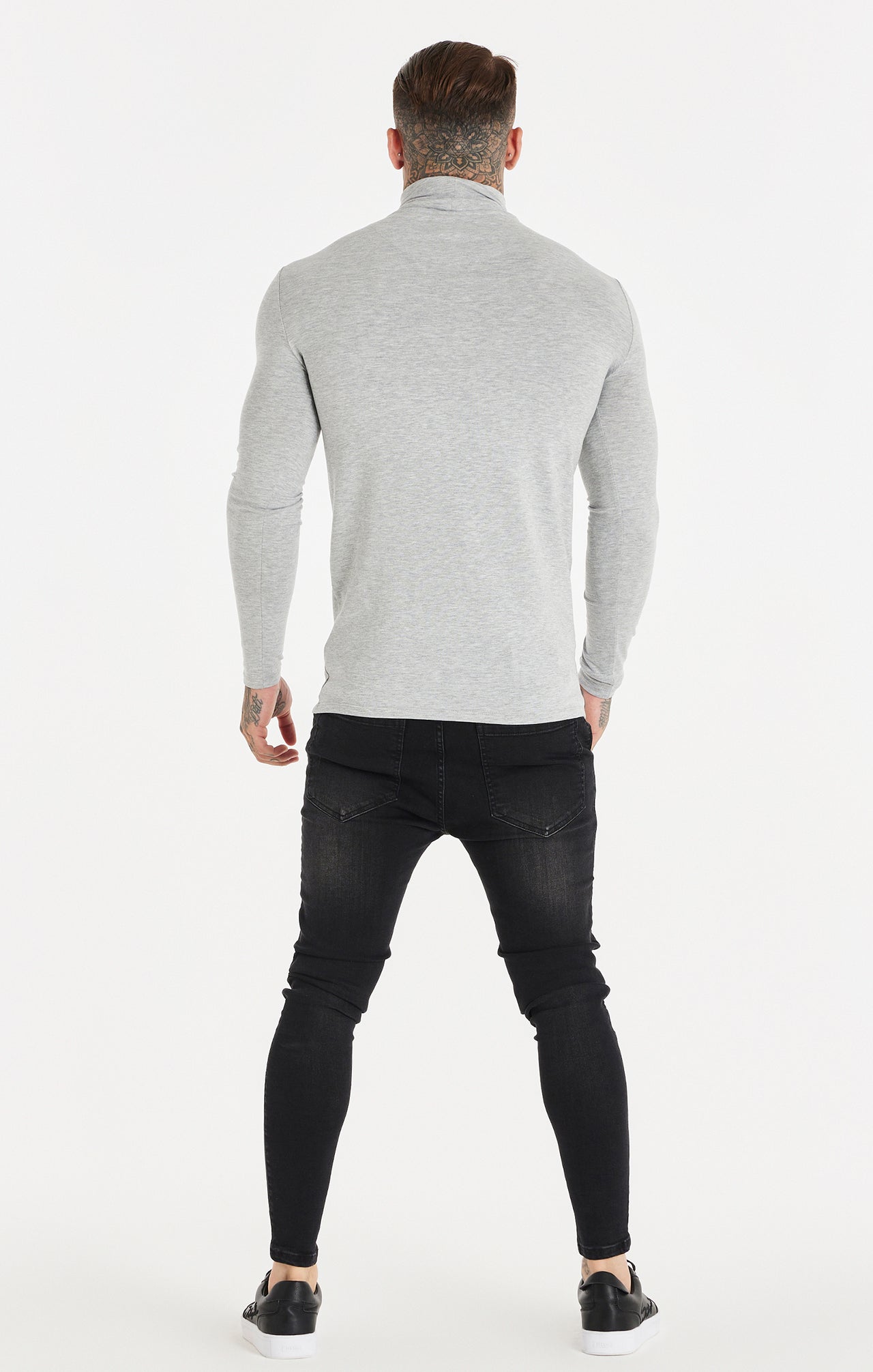Grey Marl Long Sleeve Turtle Neck Muscle Fit T-Shirt (4)