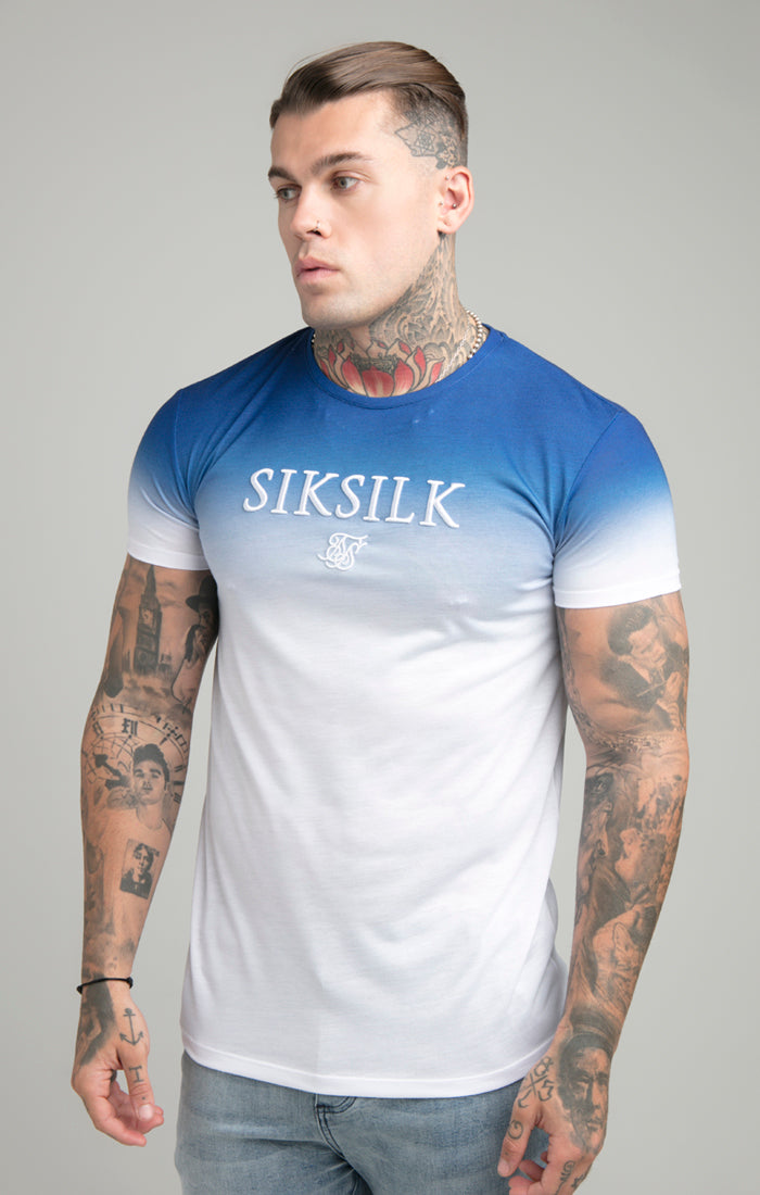 Blue High Fade Embroidered Muscle Fit T-Shirt