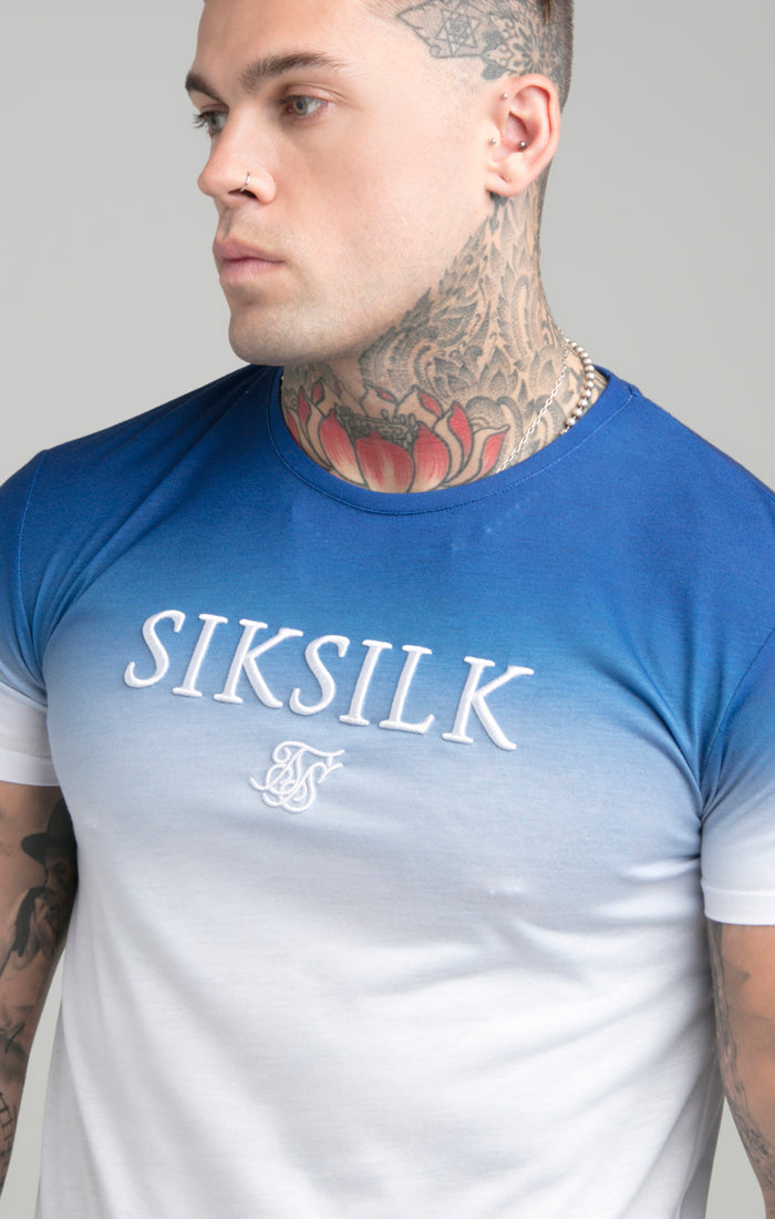 Blue High Fade Embroidered Muscle Fit T-Shirt (1)