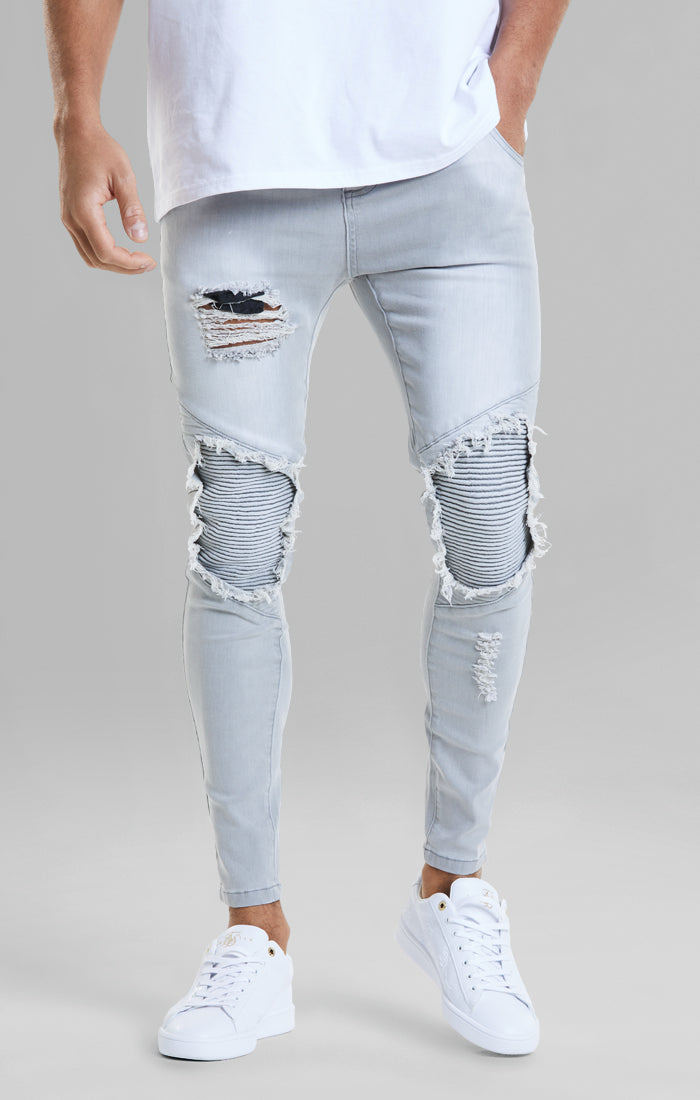 Grey Washed Distressed Biker Jean
