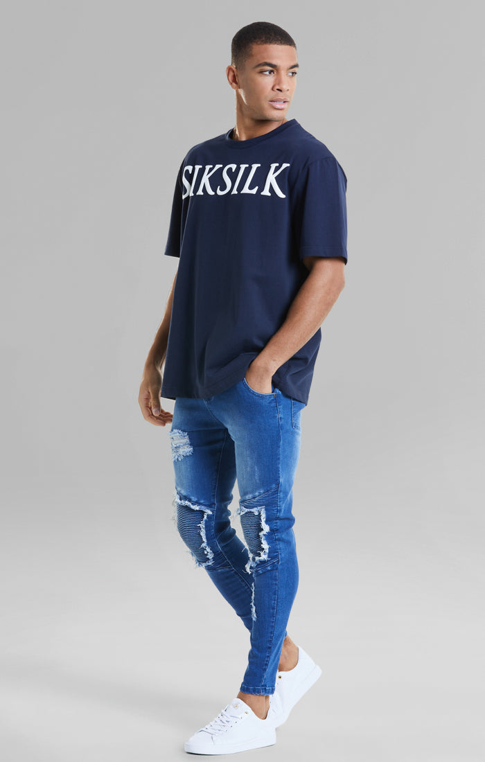 SikSilk Raw Hem Biker Jeans - Midstone Blue (1)
