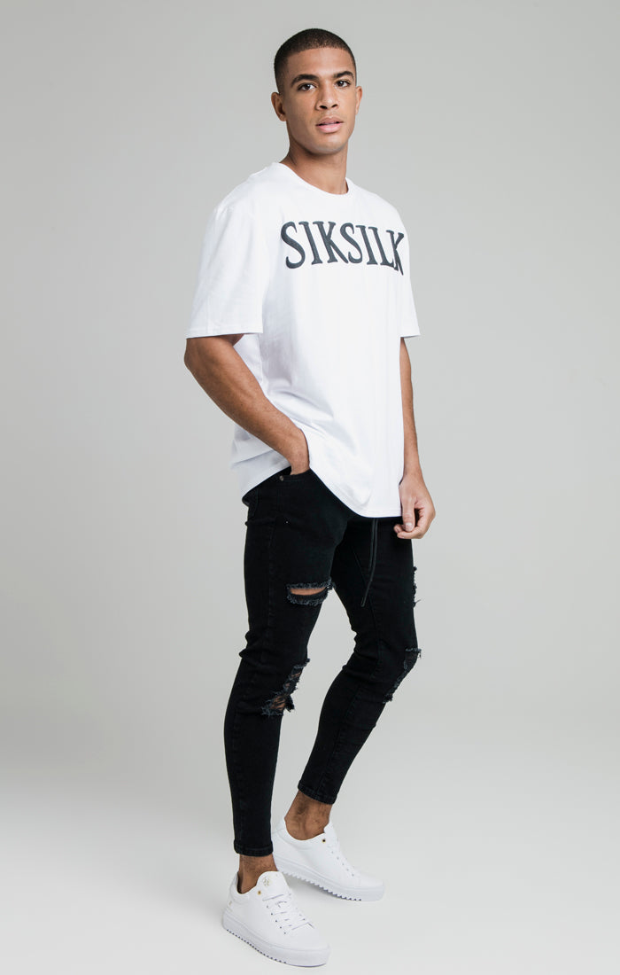 SikSilk Distressed Skinny Elasticated Jeans - Washed Black (1)