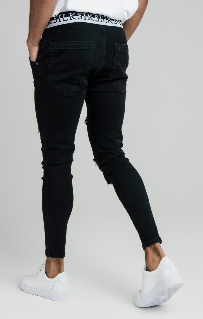 SikSilk Distressed Skinny Elasticated Jeans - Washed Black (2)
