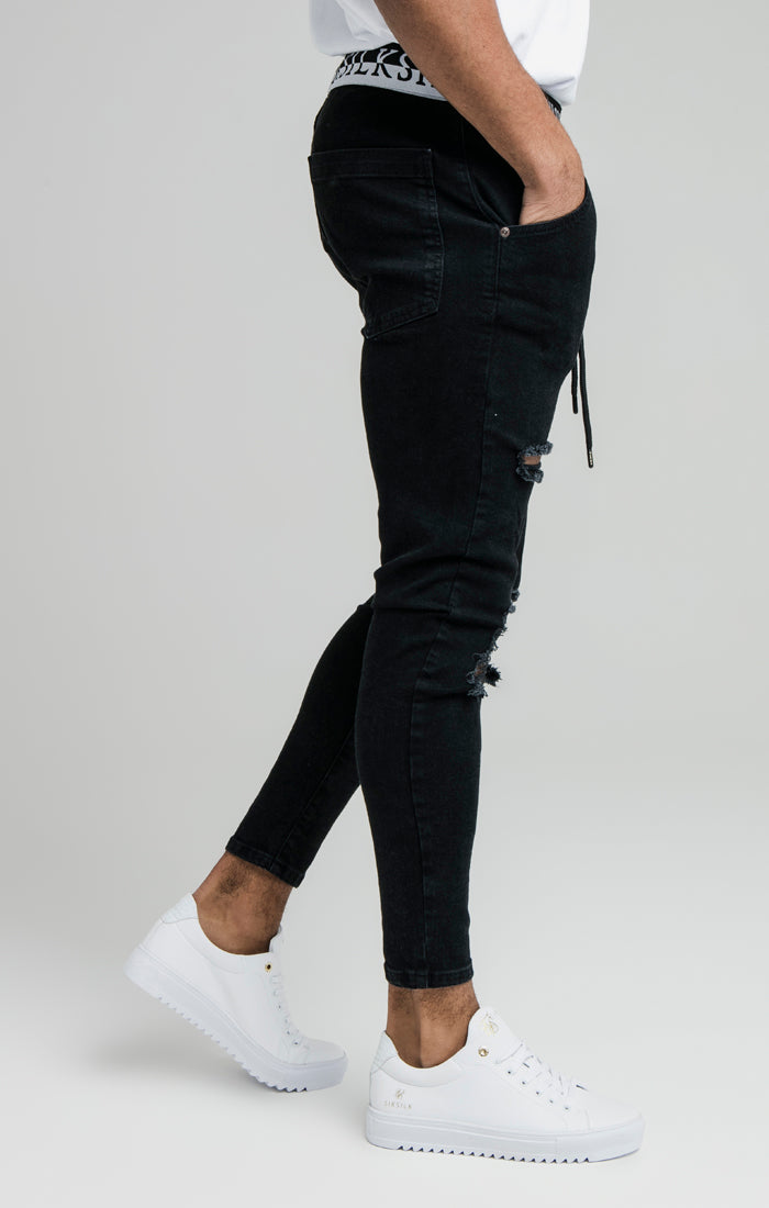 SikSilk Distressed Skinny Elasticated Jeans - Washed Black (3)