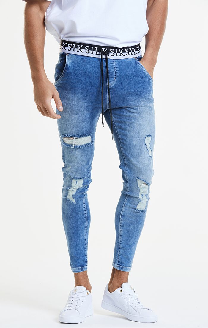 Blue Distressed Elasticated Jean