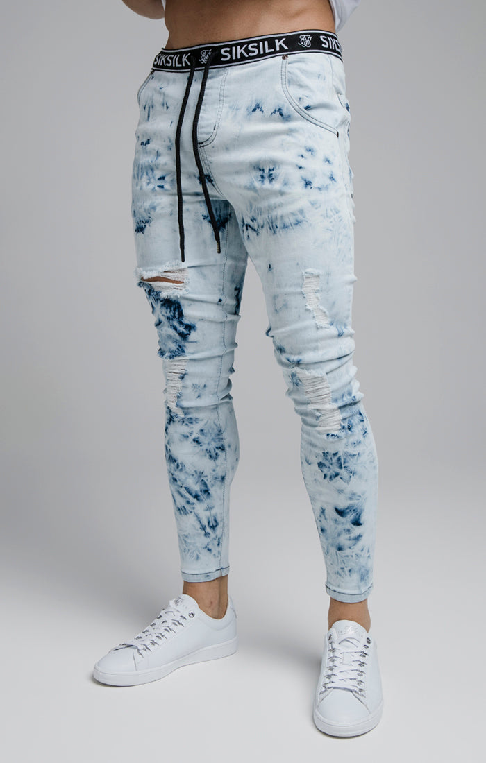 Blue Tie Dye Distressed Elasticated Jean