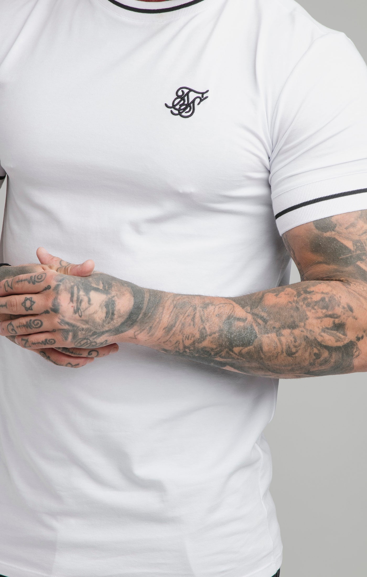 Load image into Gallery viewer, SikSilk Imperial Retro Rib Gym Tee - White &amp; Black (1)