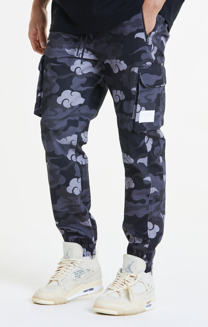 SikSilk X Steve Aoki Camo Cargo Pant - Black & Grey (5)