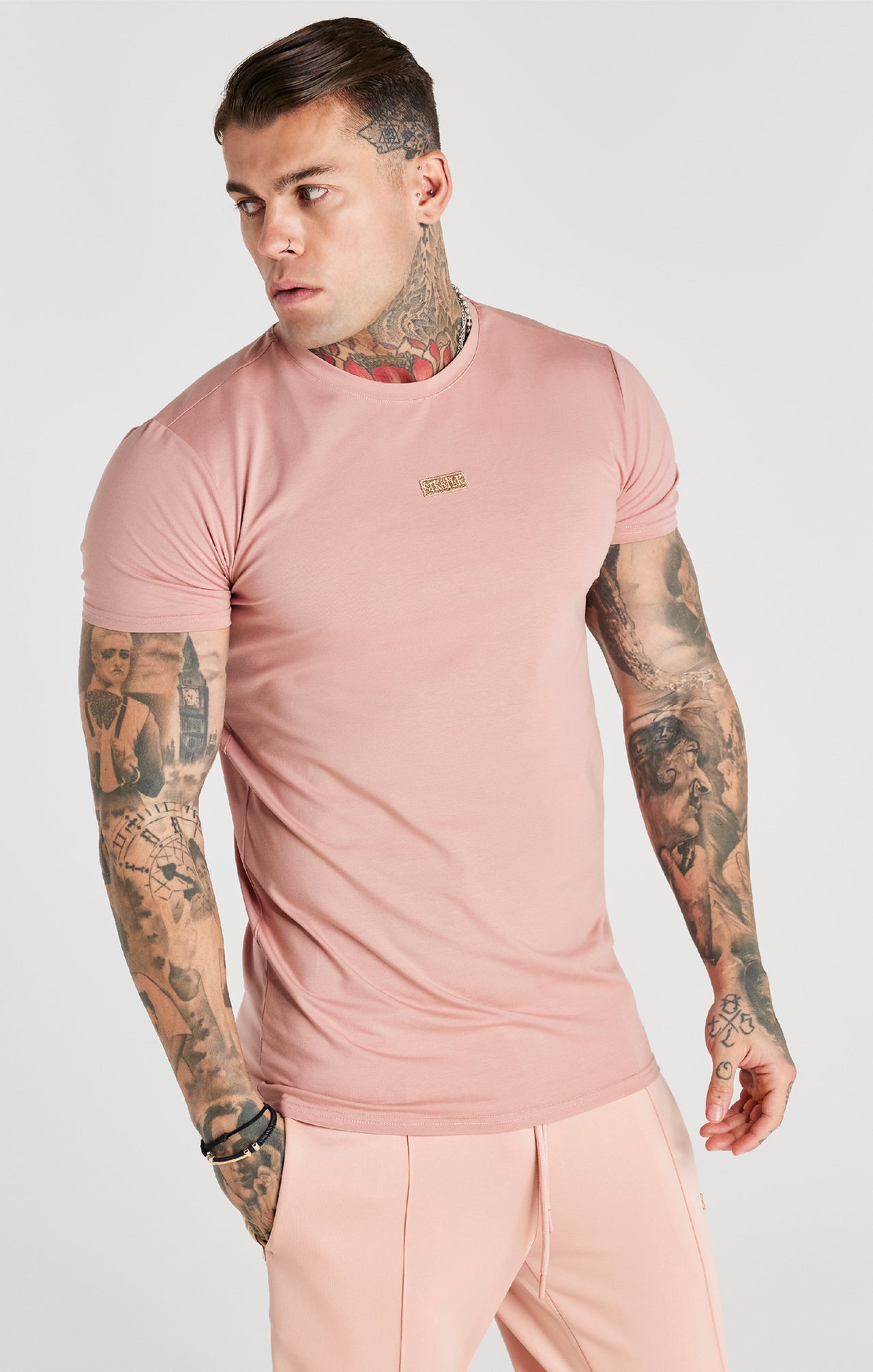 Pink Gold Badge Muscle Fit T-Shirt