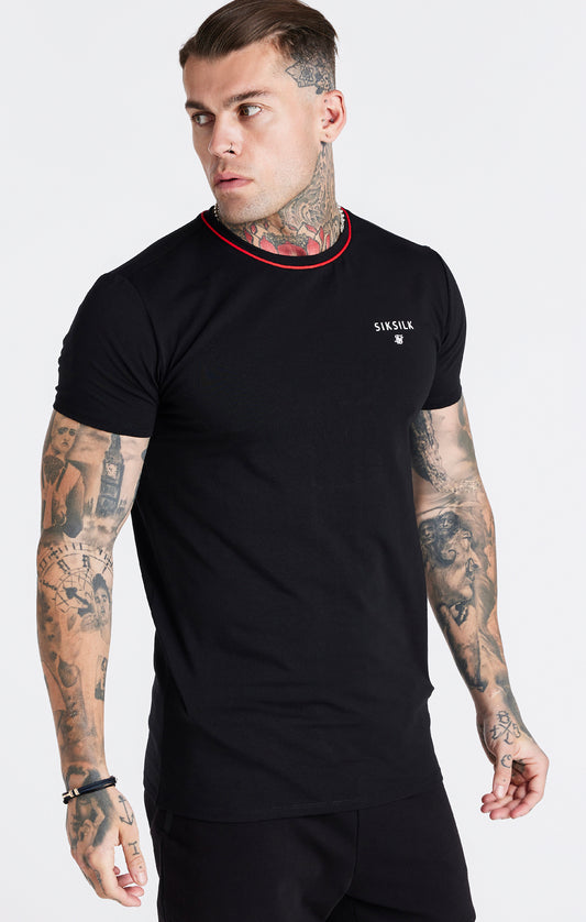 Black Embroidered Muscle Fit T-Shirt