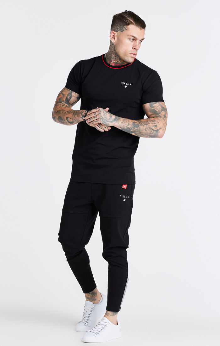 Black Embroidered Muscle Fit T-Shirt (4)
