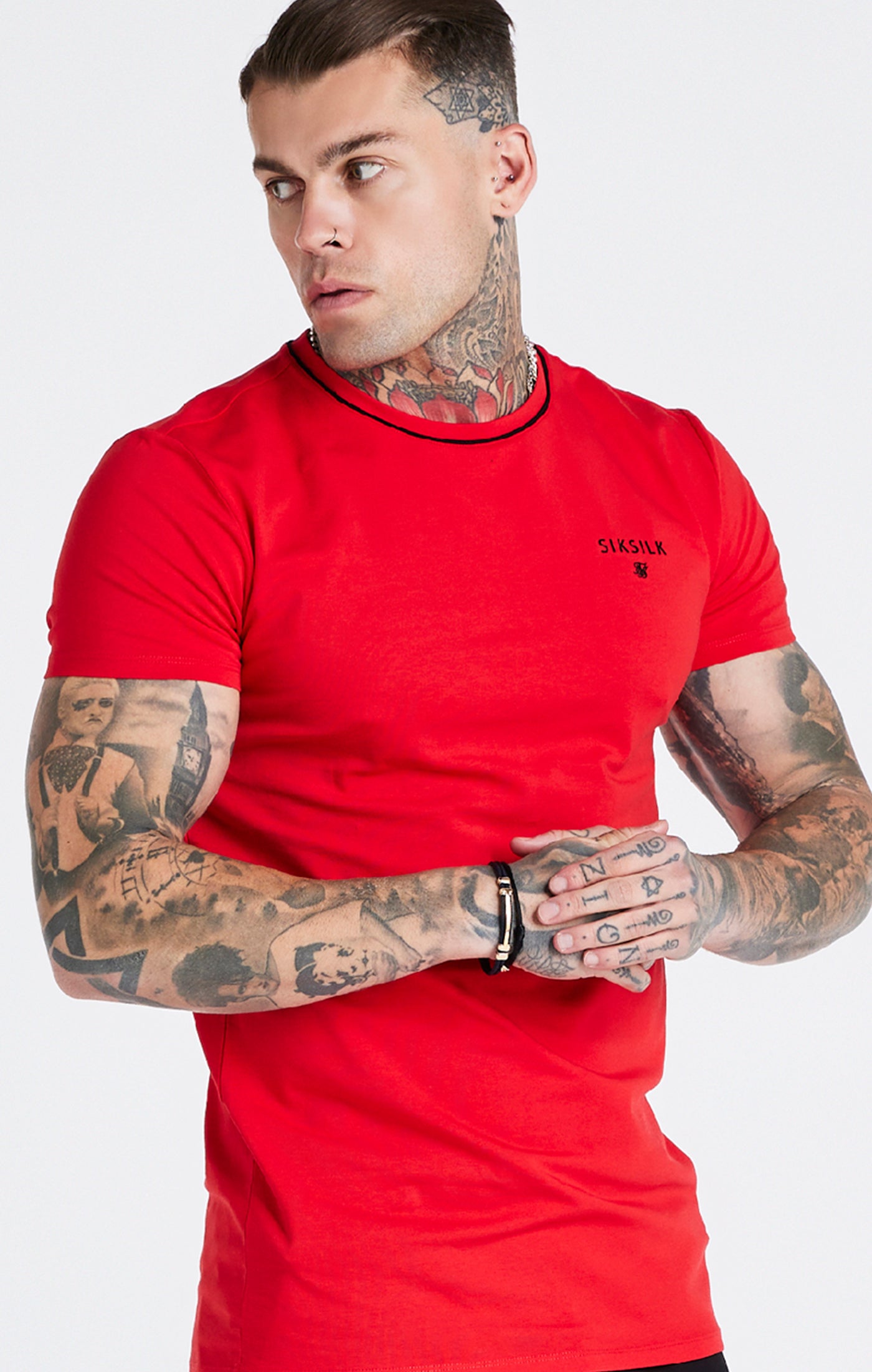 Load image into Gallery viewer, Red Embroidered Muscle Fit T-Shirt