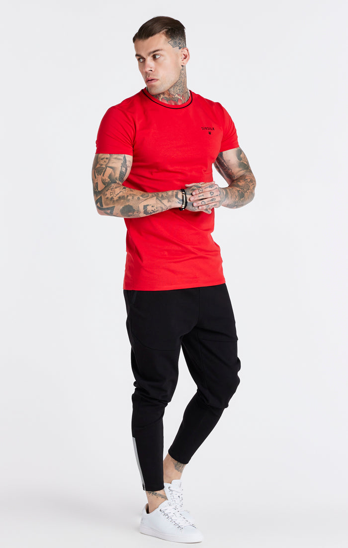 Red Embroidered Muscle Fit T-Shirt (4)