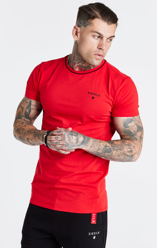 Red Embroidered Muscle Fit T-Shirt