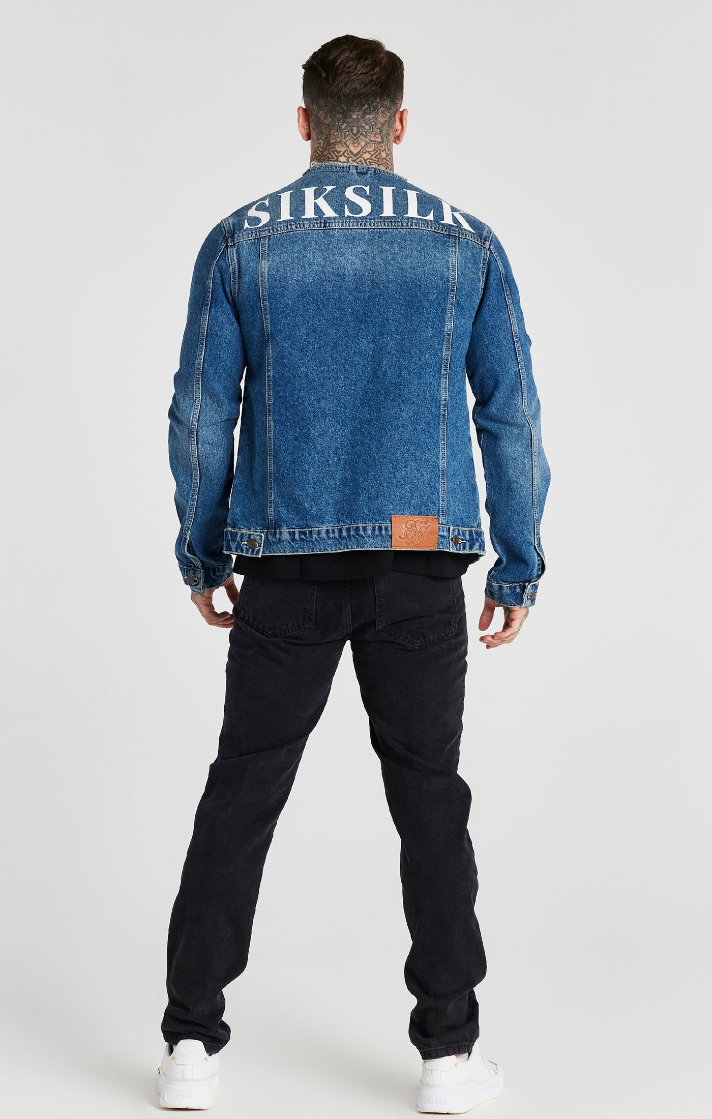 Load image into Gallery viewer, Blue Deluxe Collarless Denim Jacket (3)