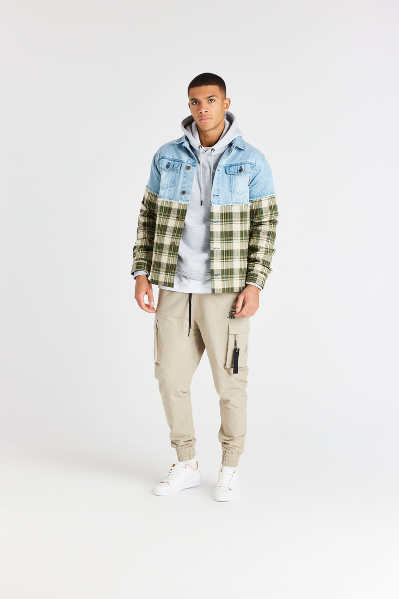 Green Plaid Contrast Denim Jacket (1)