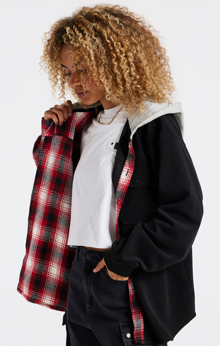 Black Half Contrast Hooded Shirt (1)