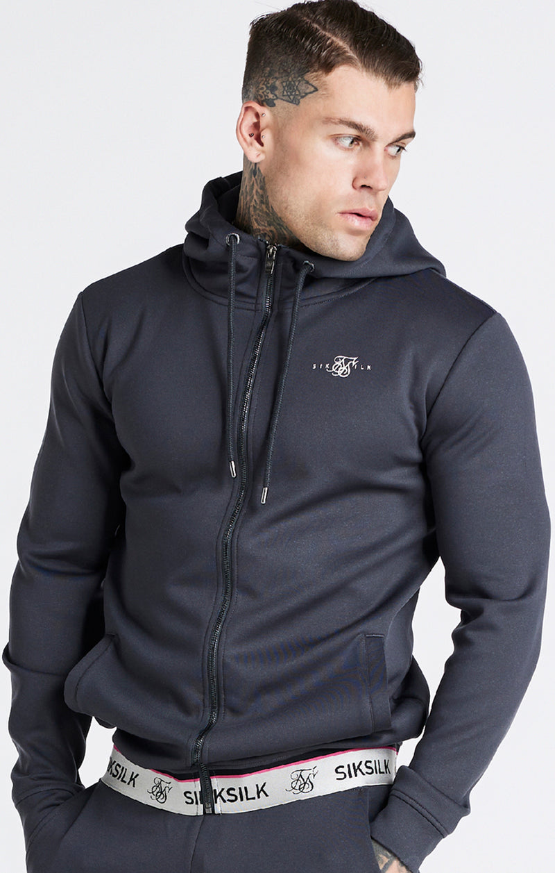 Grey Marl Metallic Tape Zip Through Hoodie
