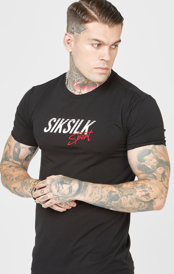 Black Sports Muscle Fit Sleeve T-Shirt