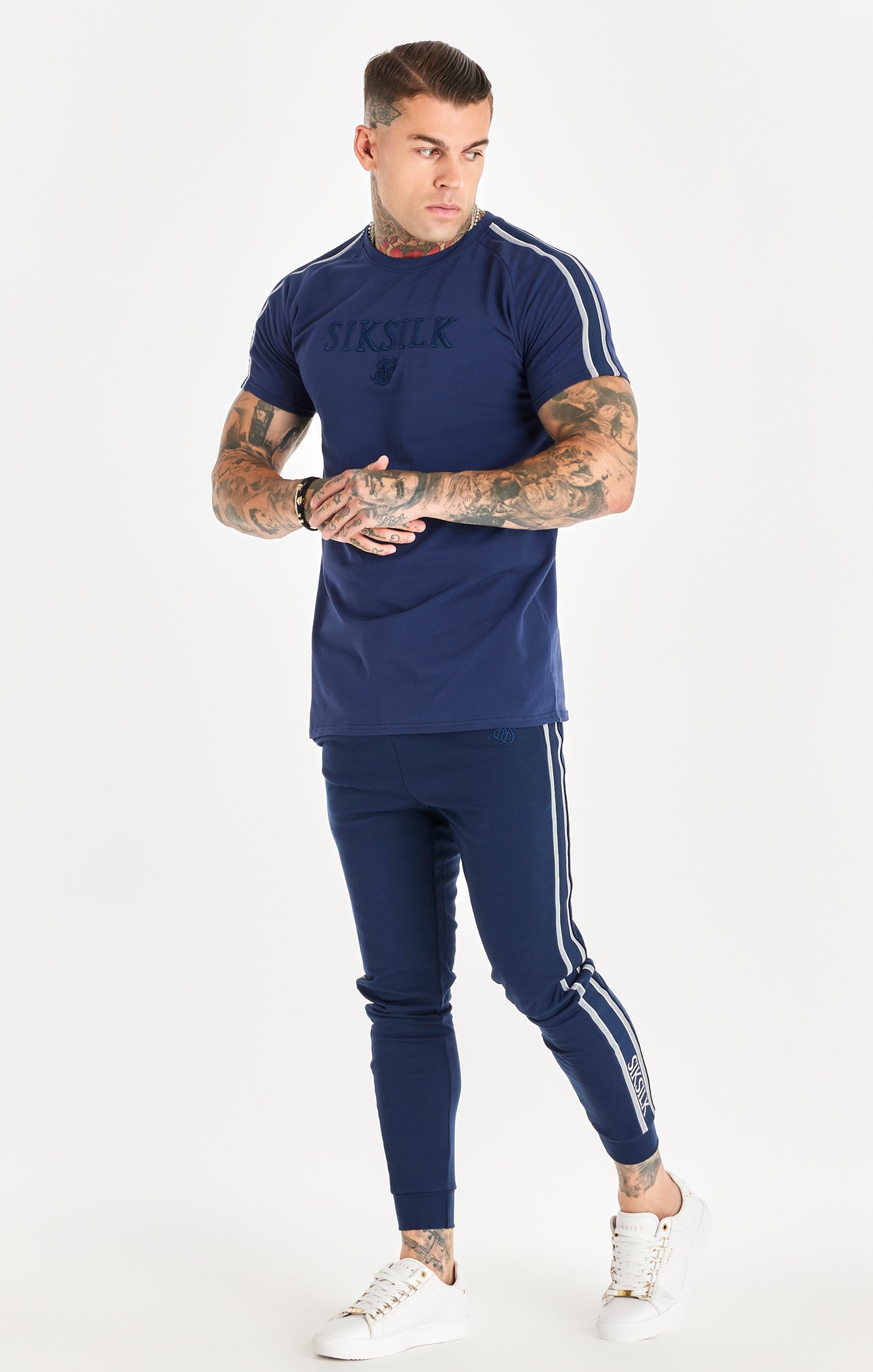 Navy Knitted Tape Muscle Fit T-Shirt (2)