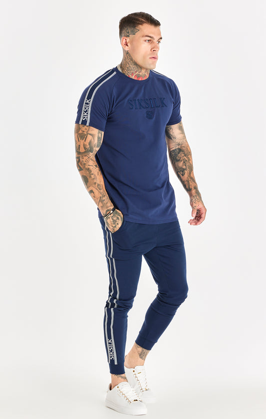 Navy Knitted Tape Muscle Fit T-Shirt