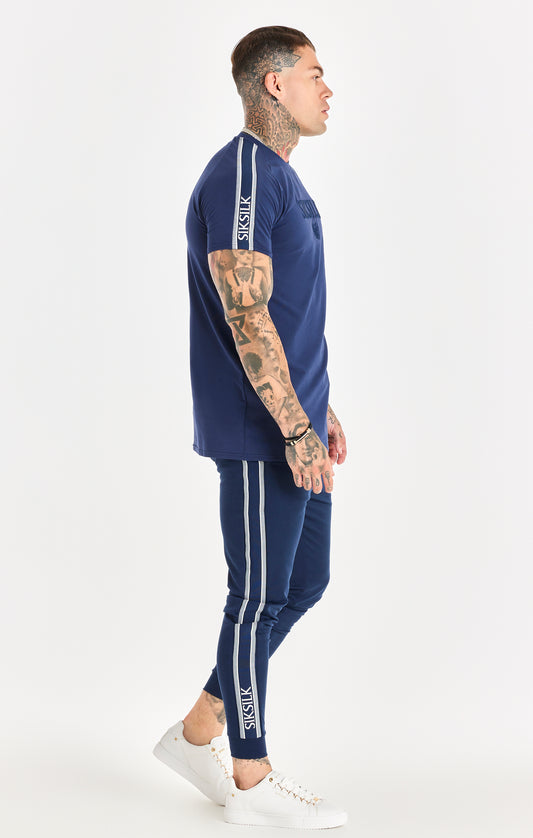 Navy Knitted Tape Muscle Fit T-Shirt