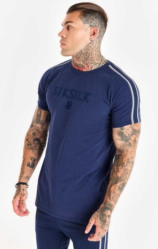 Navy Knitted Tape Muscle Fit T-Shirt