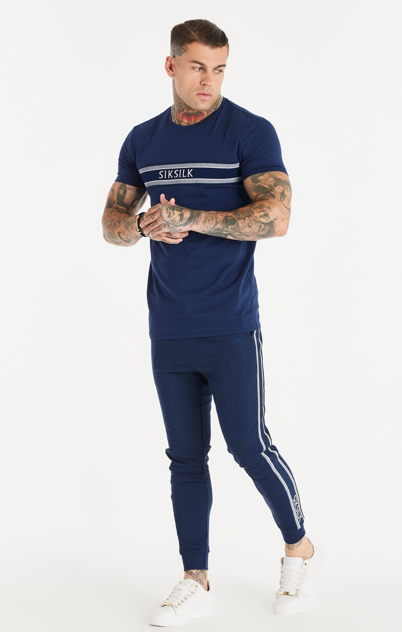 Navy Knitted Tape Muscle Fit T-Shirt (2)