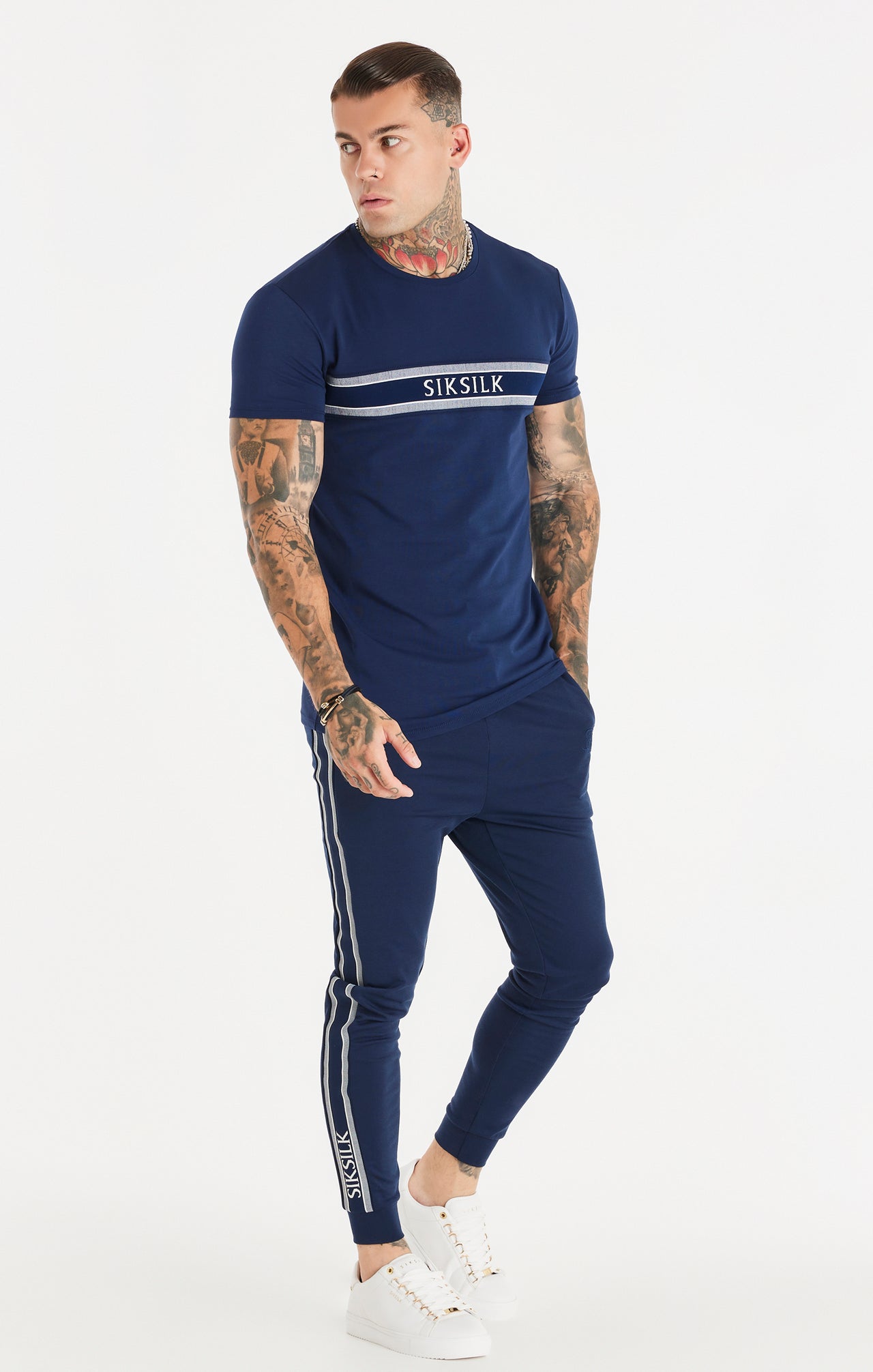 Navy Knitted Tape Muscle Fit T-Shirt (3)