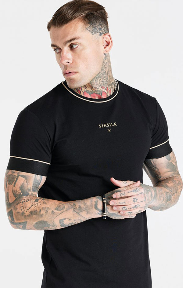 Black Retro Elastic Cuff T-Shirt