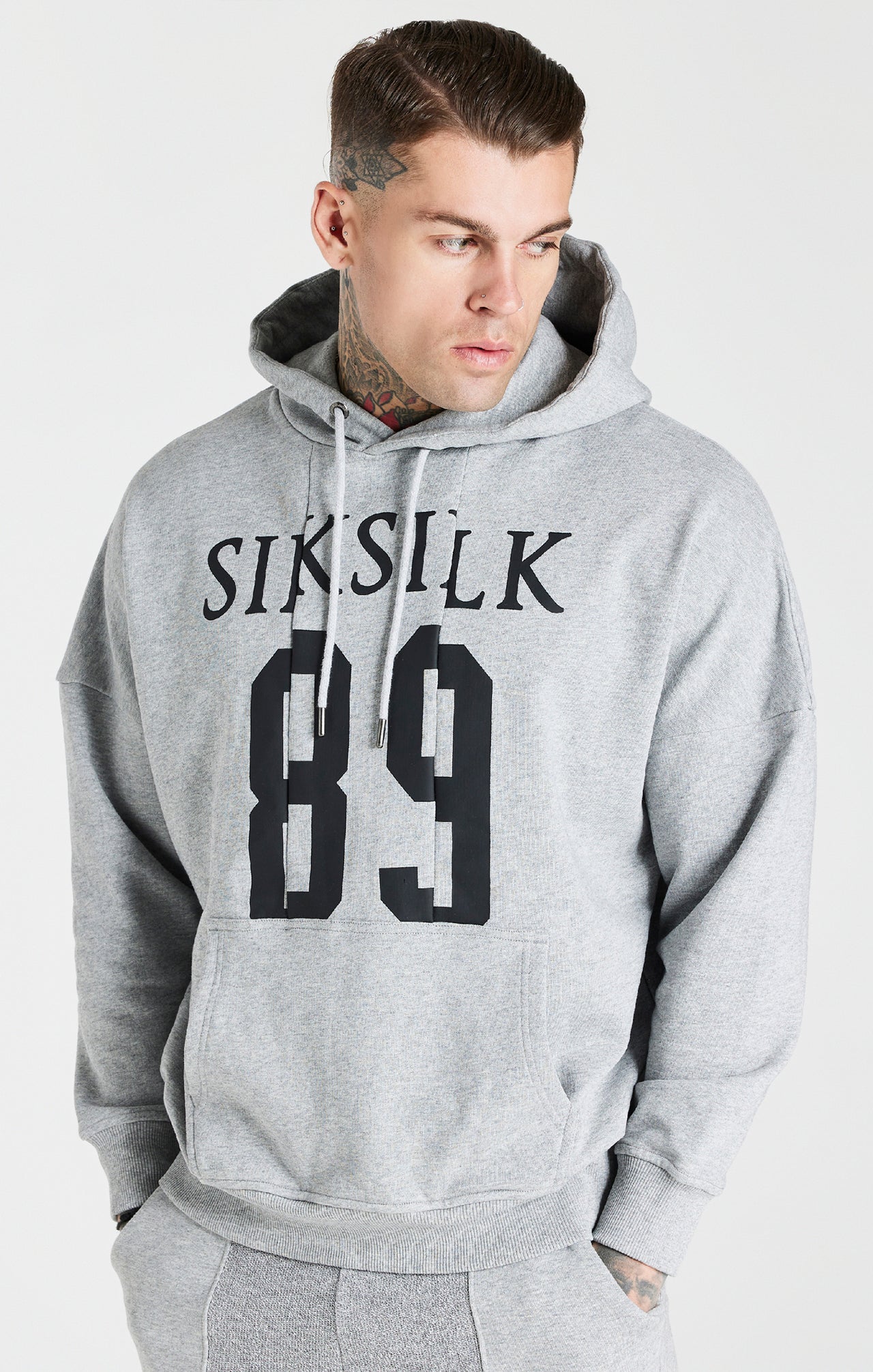 Grey Cut And Sew Logo Overhead Hoodie