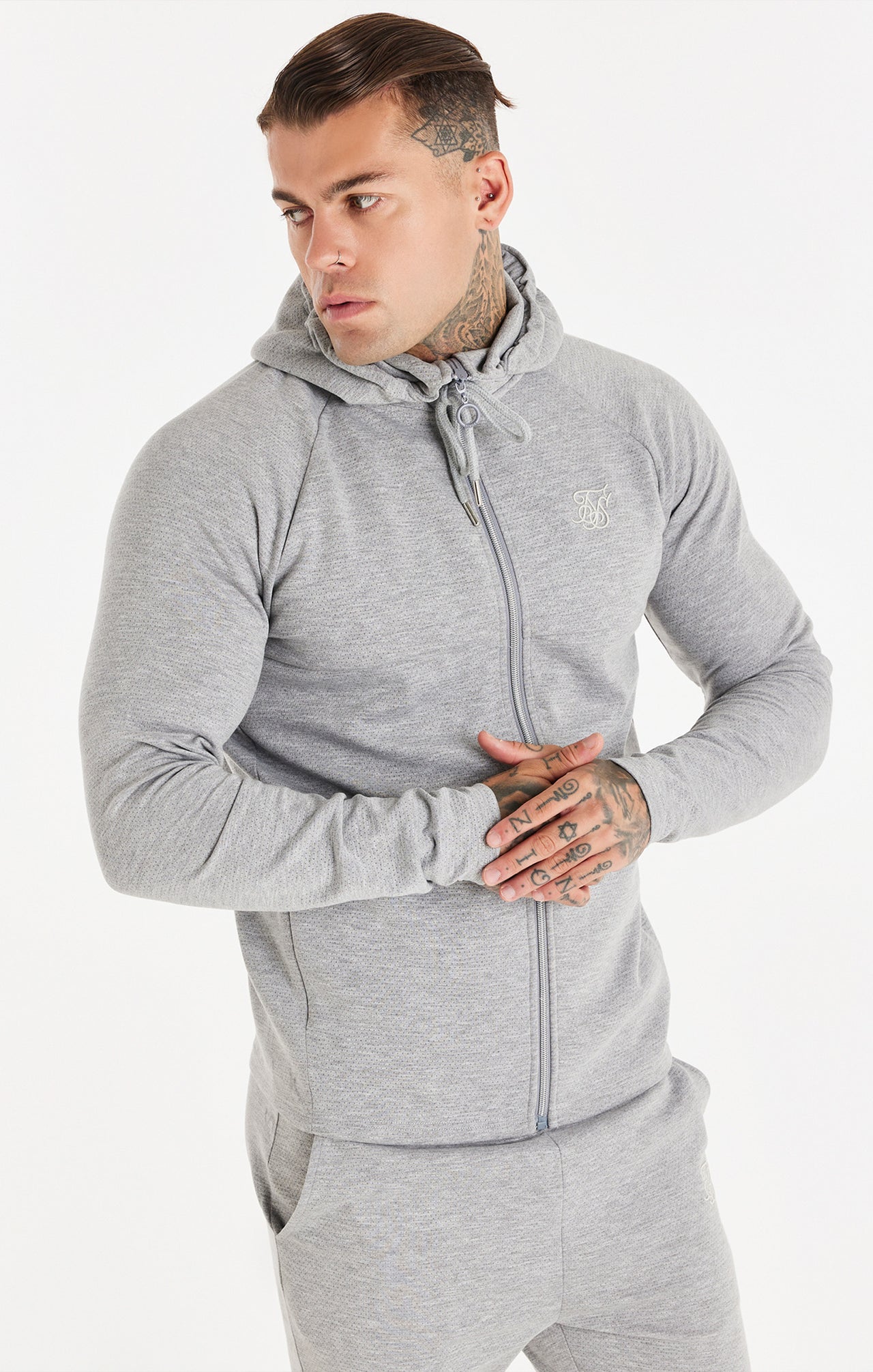 SikSilk Exhibit Premium Zip Through Hoodie - Grey