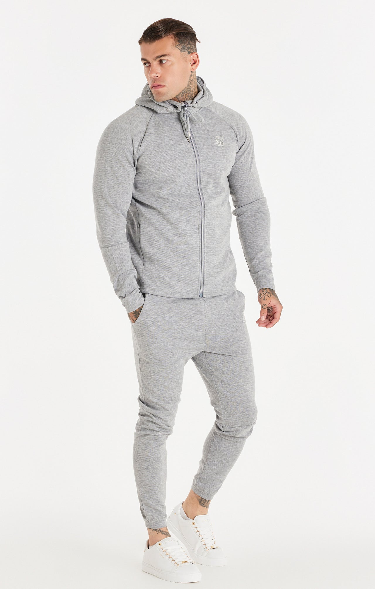 SikSilk Exhibit Premium Zip Through Hoodie - Grey (2)