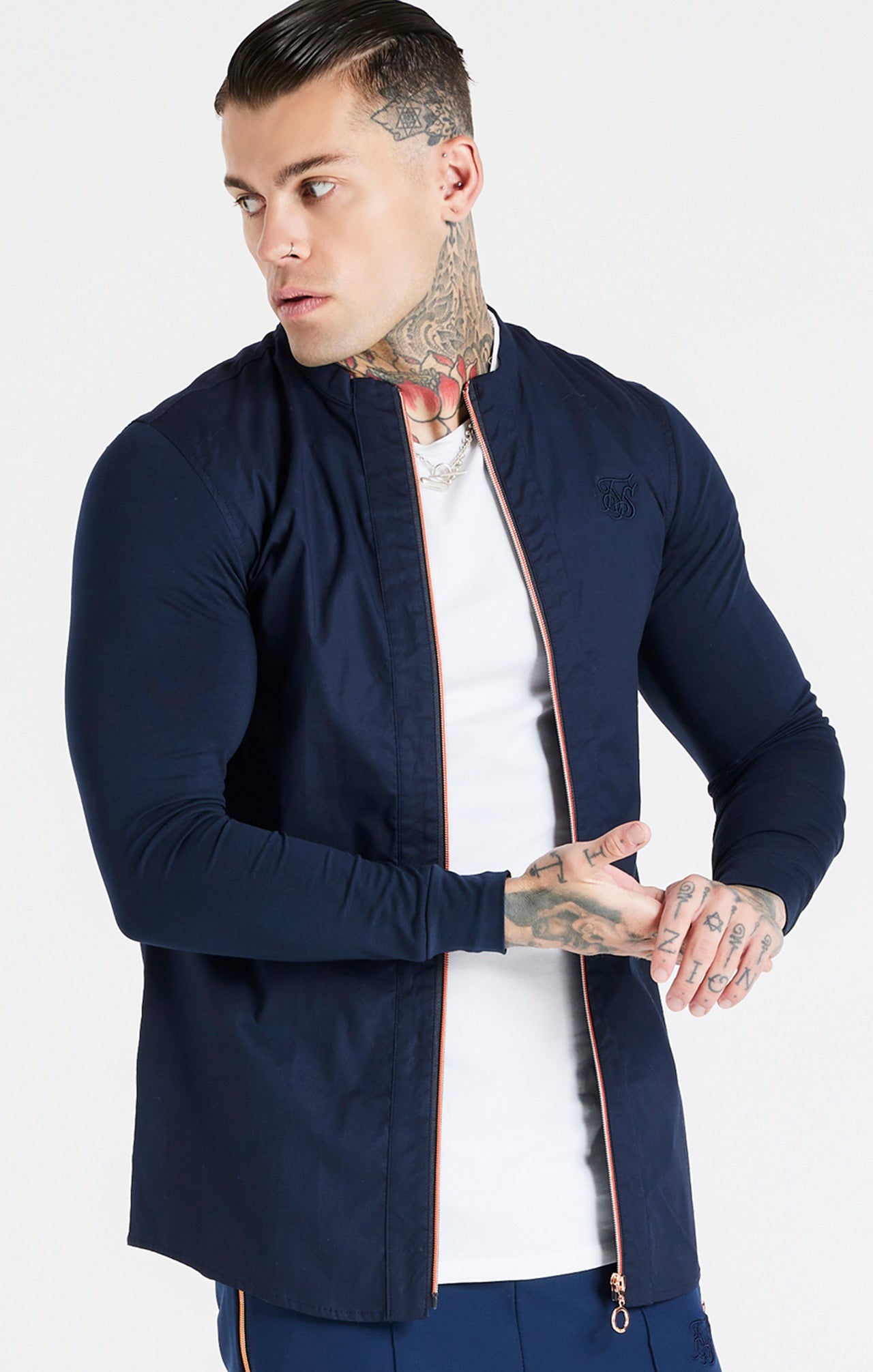 SikSilk L/S Zip Shirt - Navy (1)