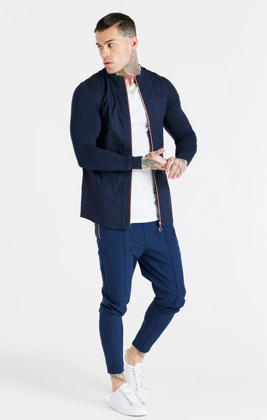 Navy Fitted Pleat Pant