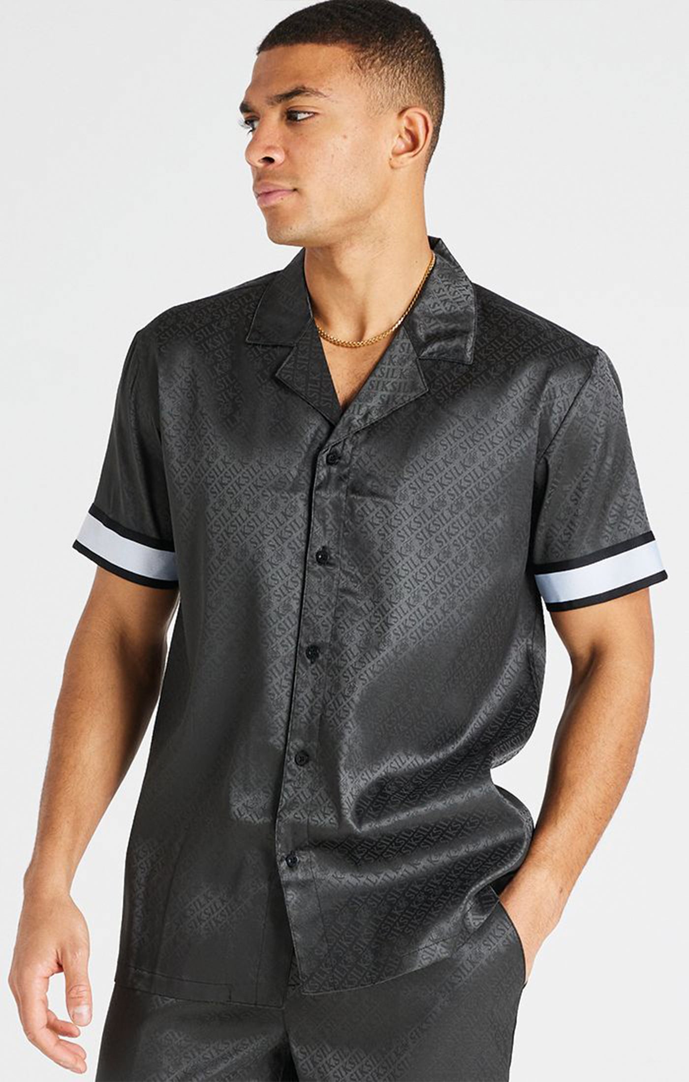 Load image into Gallery viewer, Grey Taped Sleeve Resort Shirt