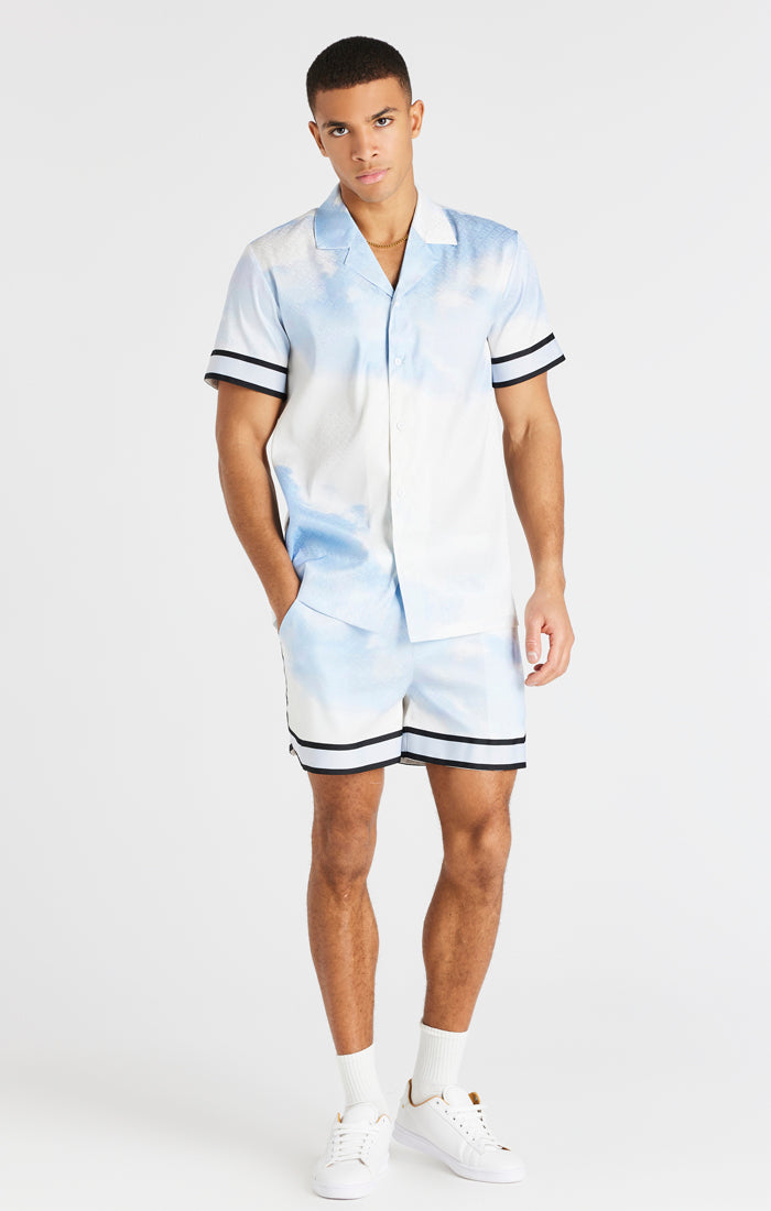 Blue And White Taped Sleeve Resort Shirt (4)