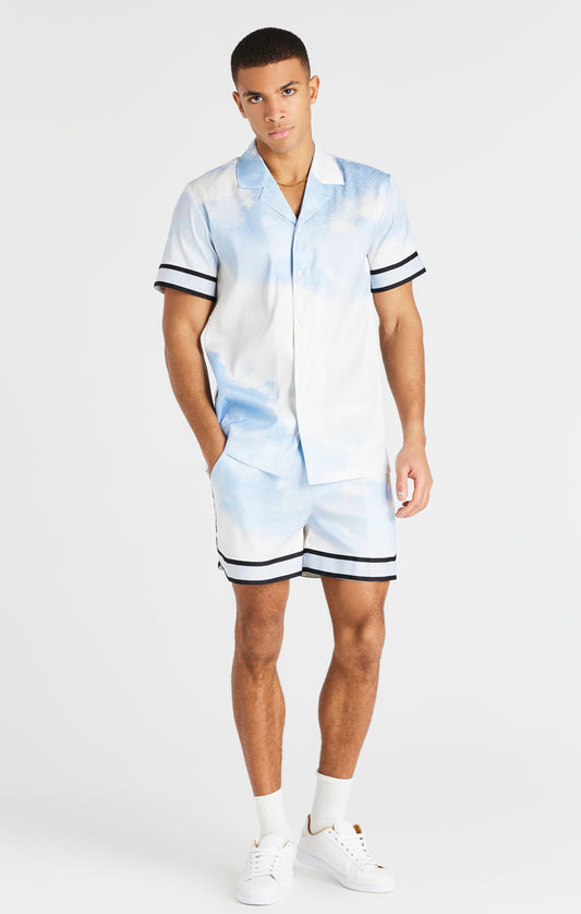 Blue And White Taped Sleeve Resort Shirt