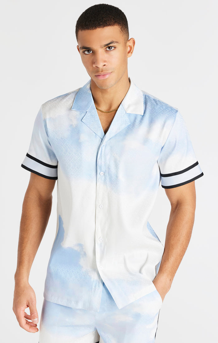 Load image into Gallery viewer, Blue And White Taped Sleeve Resort Shirt (1)