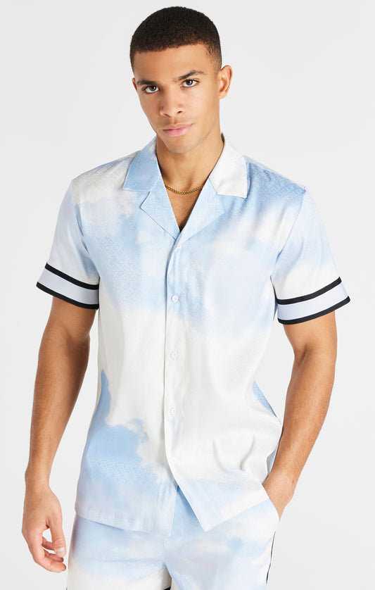 Blue And White Taped Sleeve Resort Shirt
