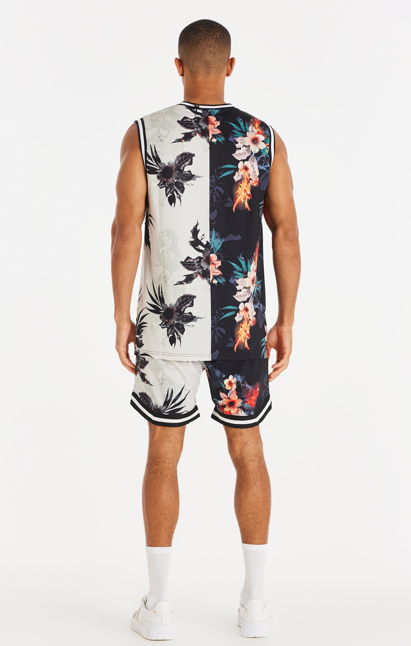 Load image into Gallery viewer, SikSilk Retro Fire Basketball Shorts - Black &amp; Ecru (5)