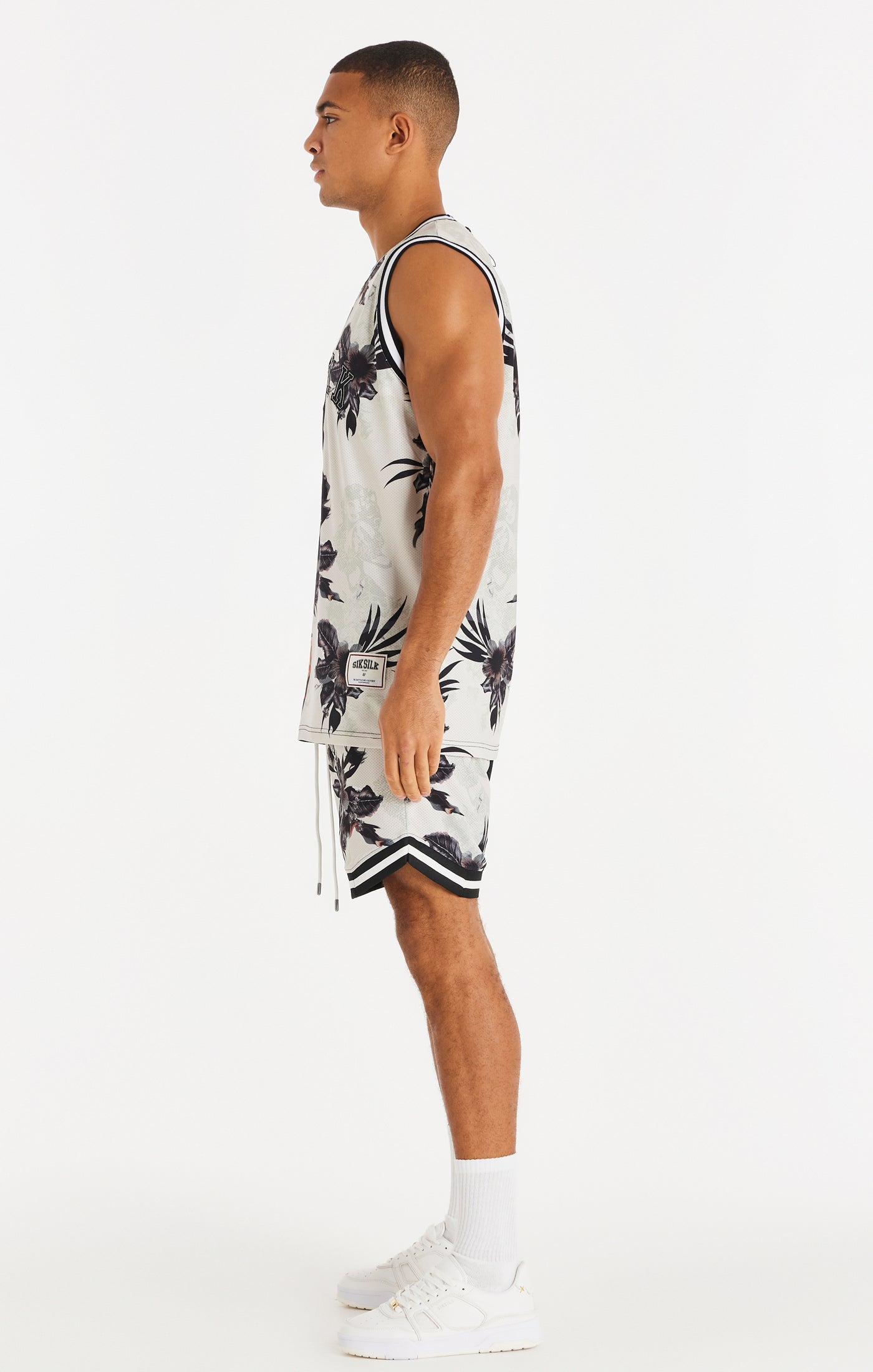 Load image into Gallery viewer, SikSilk Retro Fire Basketball Shorts - Black &amp; Ecru (6)